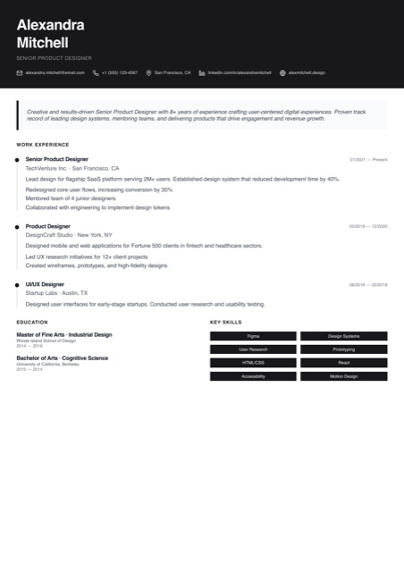 Anteprima del template CV Apex