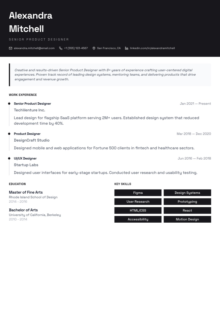 Apex resume template preview
