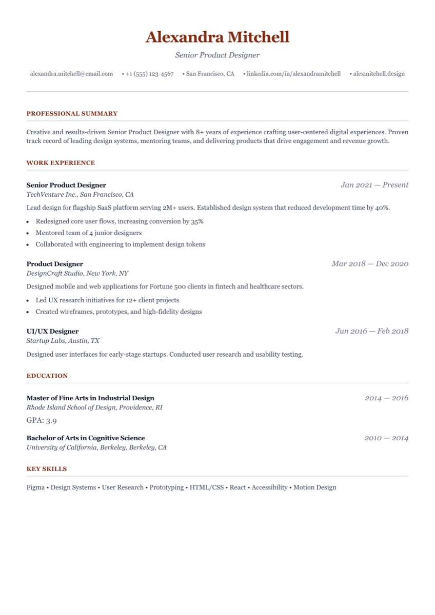 Cambridge resume template preview