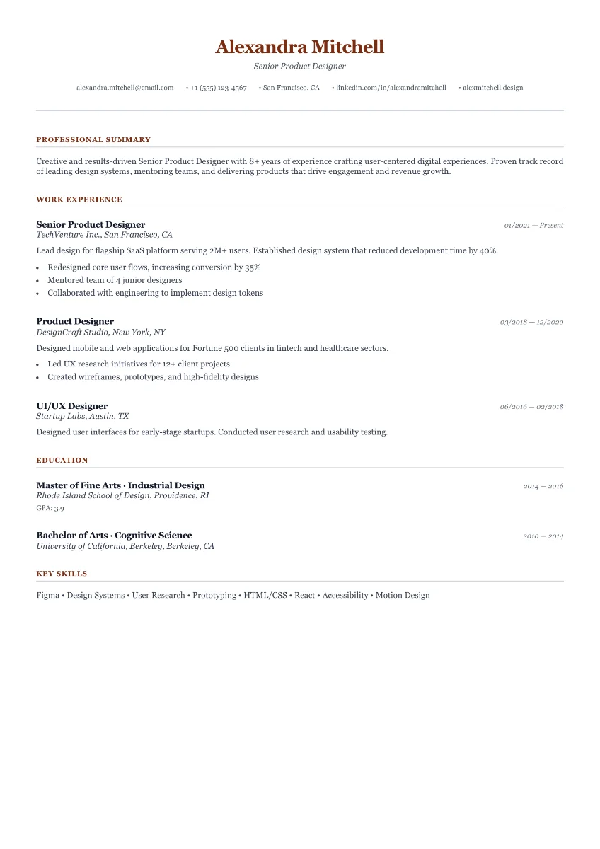 Cambridge resume template preview