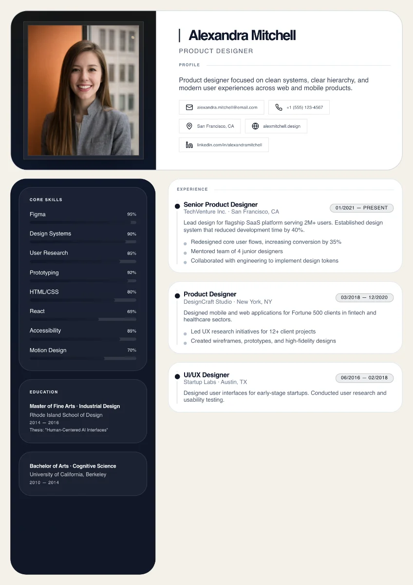 Contour resume template preview