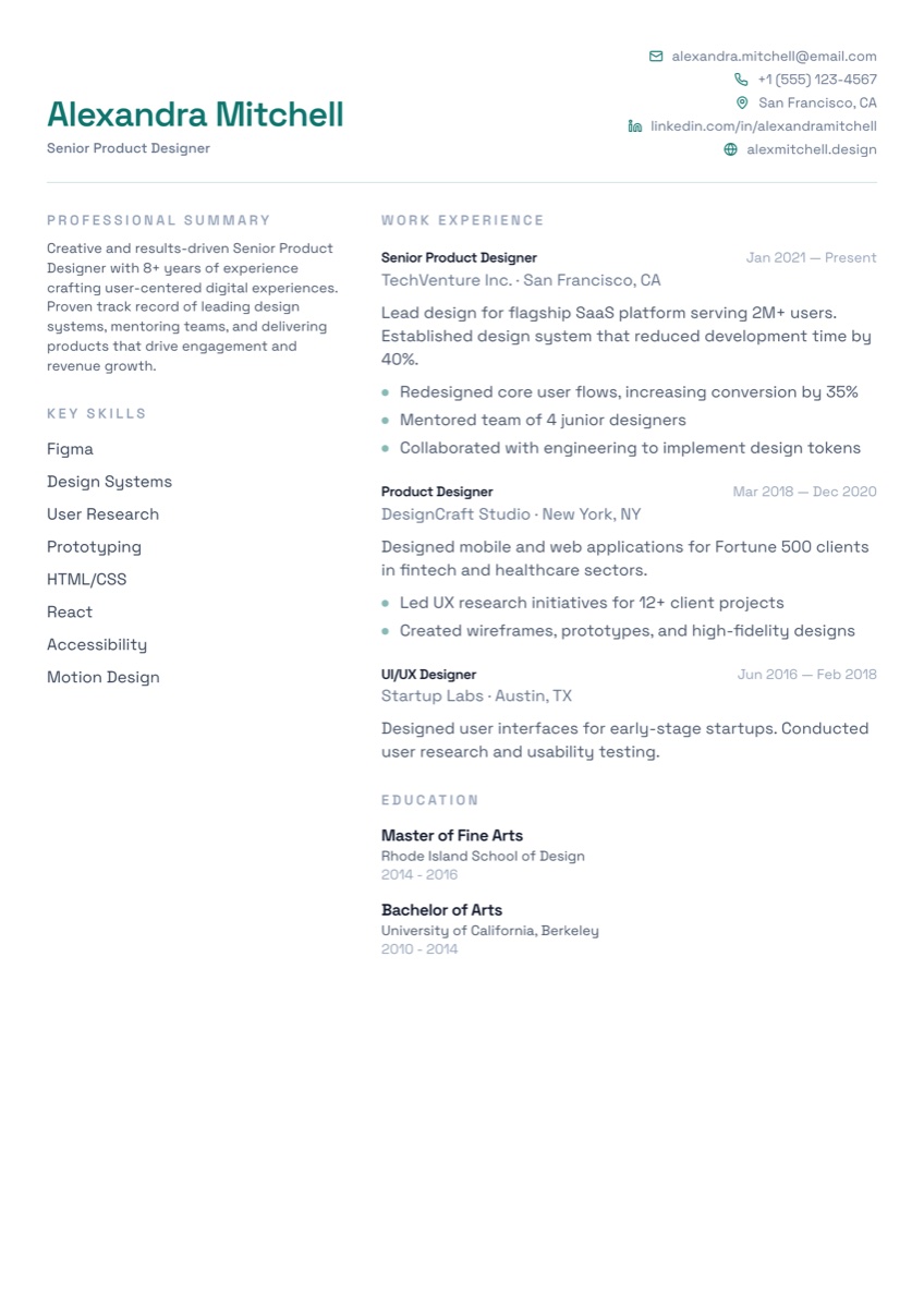 Gazieva resume template preview
