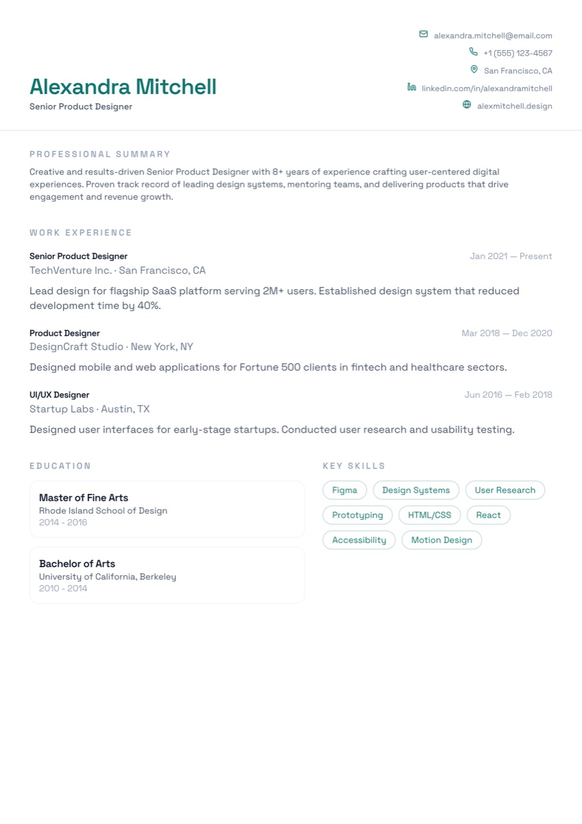 Helix resume template preview