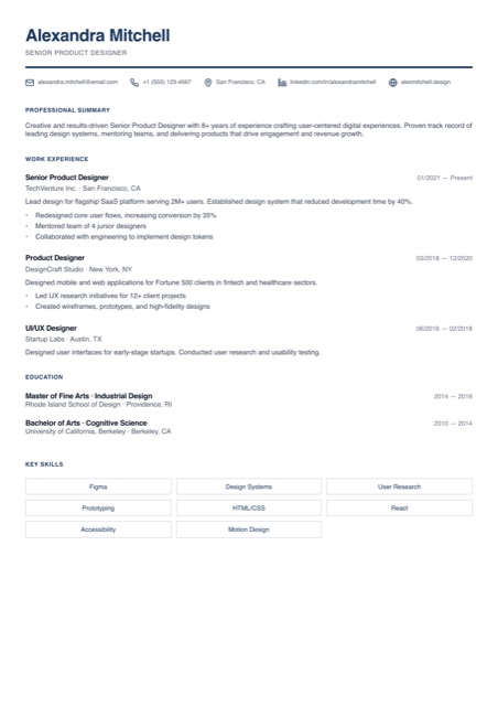 Monarch resume template preview