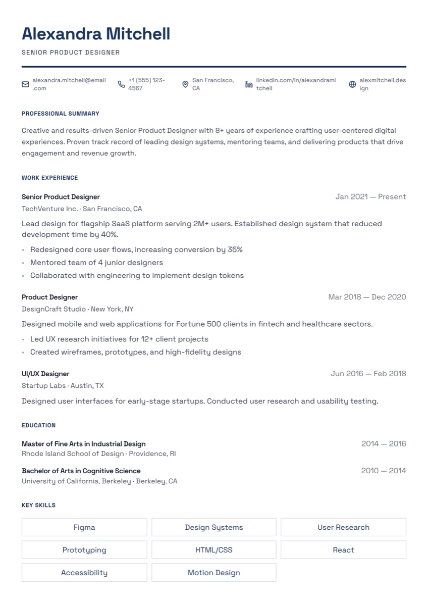 Monarch resume template preview