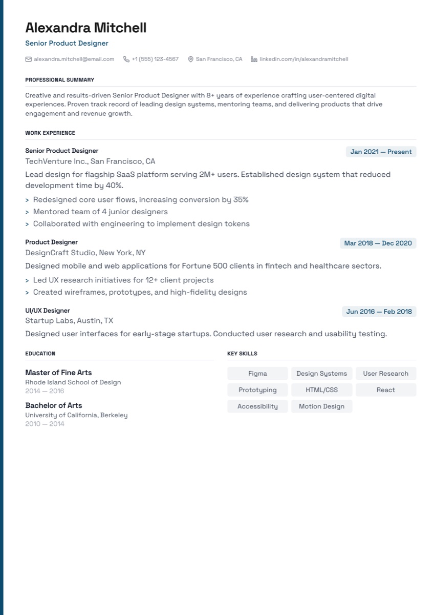 Sterling resume template preview